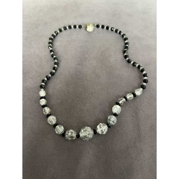 VTG Lot 2 Black & Clear Crystal Glass Bead Necklaces – Elegant Costume Jewelry - Picture 4 of 12